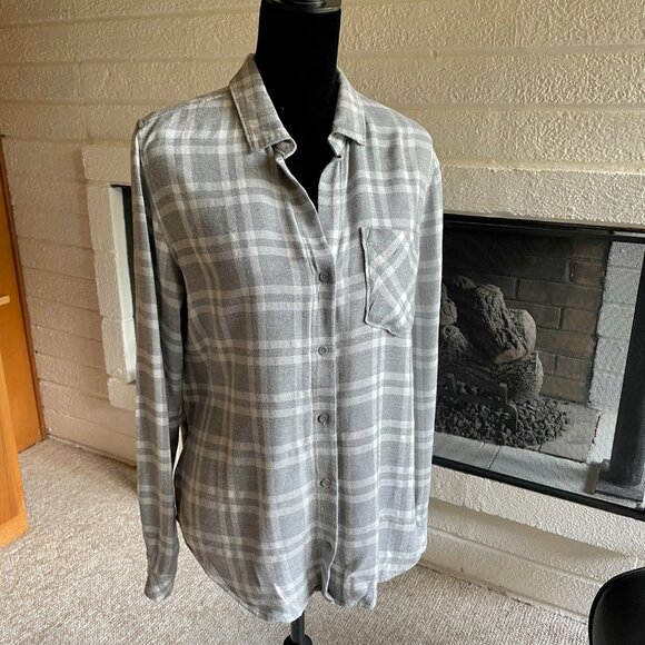 cloth & stone Tops - Anthropologie Cloth & Stone Plaid Flannel Metallic Thread Button Down